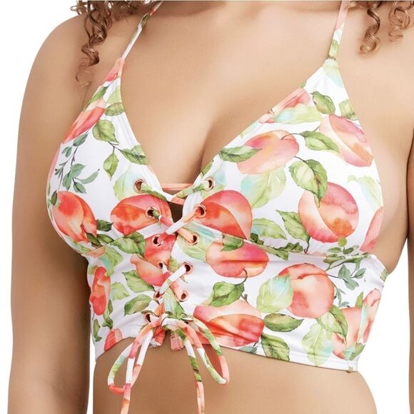 BCBG Generation Women's Peachy Lace Up Top & Ruched Bikini Bottom Size Large - Picture 3 of 16